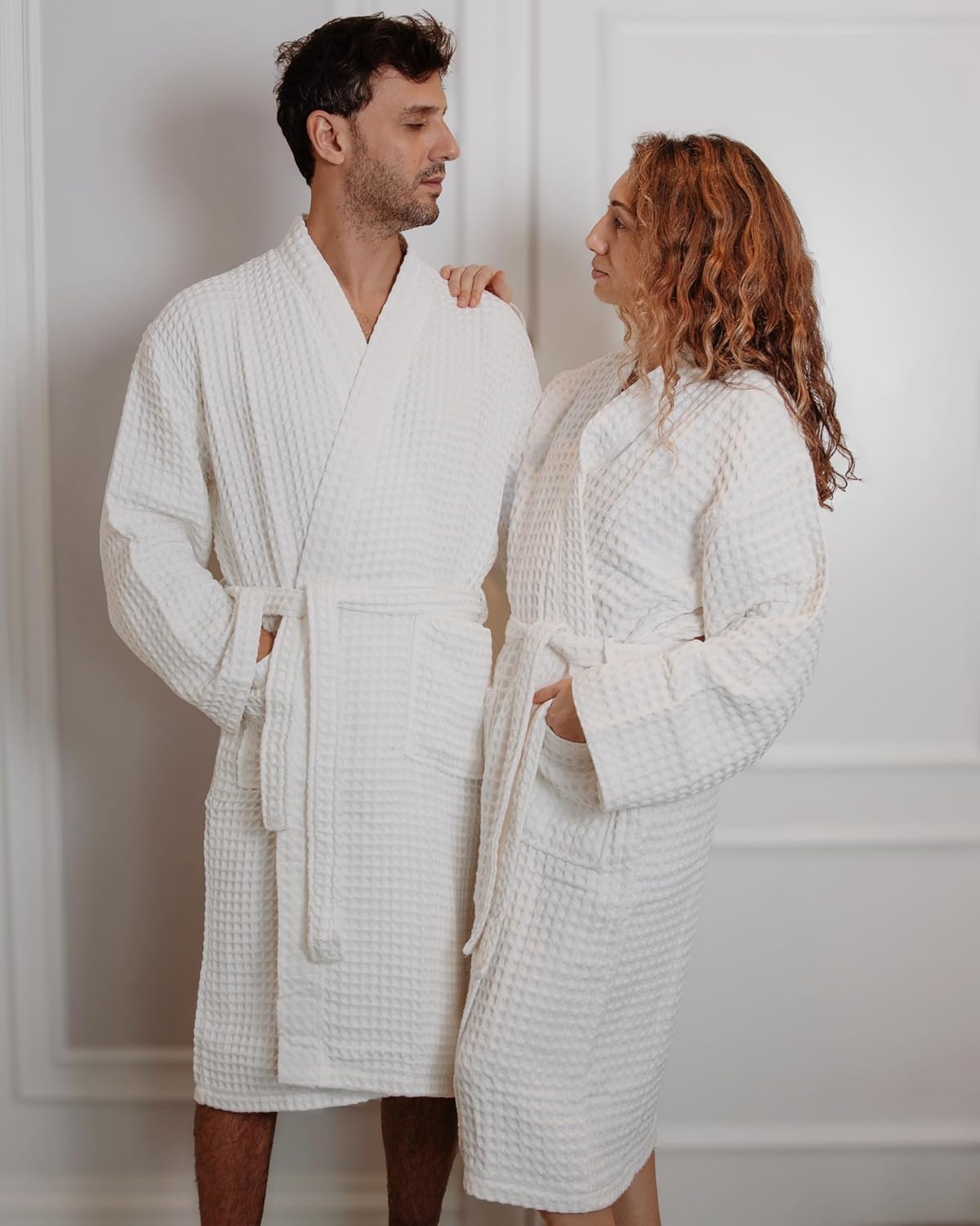 100% Cotton Waffle Kimono Bathrobe for Men & Women, Cozy Leisurewear with Functional Pockets, Comfortable Robe for Relaxation - Image 3