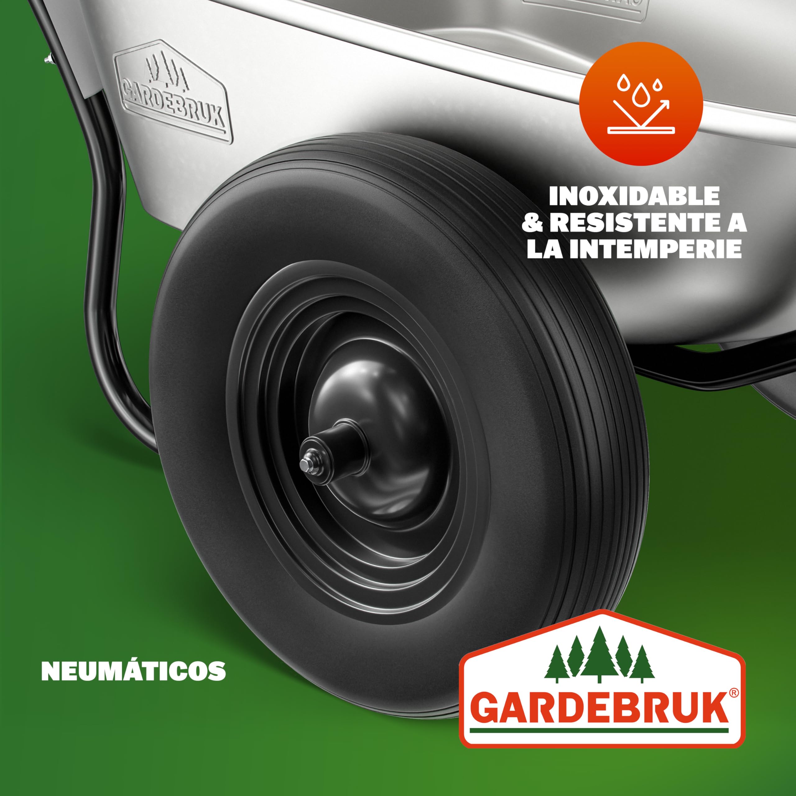 GARDEBRUK® Carretilla de Obra 100L Carro de Jardín Capacidad Carga Máx. 150 Kg 2 Ruedas Neumáticas Acero Galvanizado Mangos Ergonómicos Resistente Ligera Herramienta Jardinería Construcción