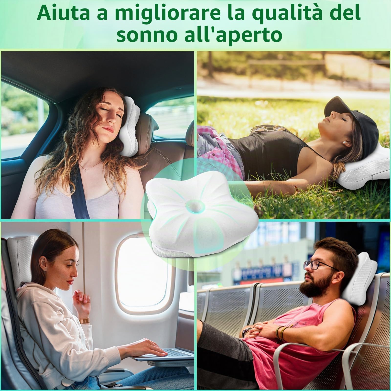 SAHEYER Cuscino da campeggio in memory foam, Piccolo Cuscino da viaggio, Cuscino Cervicale Ergonomico e ortopedico per Escursionismo, Aereo, Viaggi su Strada (bianco)