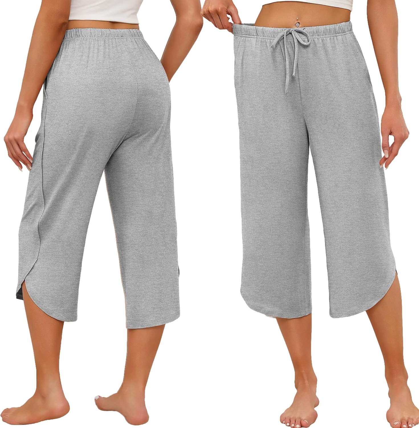 Ekouaer Womens Pajama Pants Capri 2026 Wide Leg Lounge Pj Pants Summer Comfy Drawstring Pajama Bottoms with Pockets - Image 2