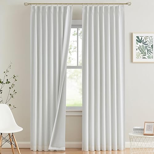Vision Home Cortinas opacas plisadas completas de color blanco de 84 pulgadas de largo, para sala de estar o dormitorio, cortinas plisadas con