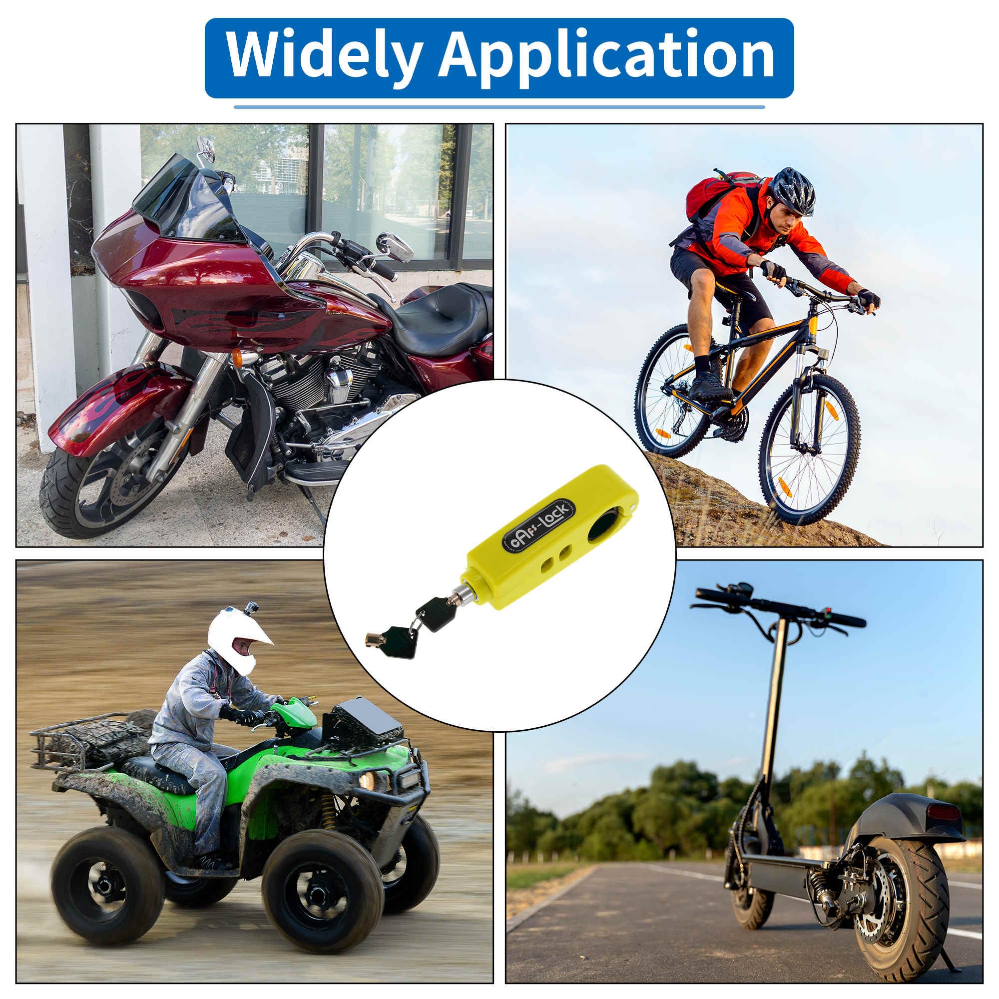 A ABSOPRO Serratura Per Manubrio Moto Universale Per Scooter Bici Manopola Acceleratore Gialla Rotonda Serrature Anteriore Freno E Frizione Antifurto 1 Pezzo
