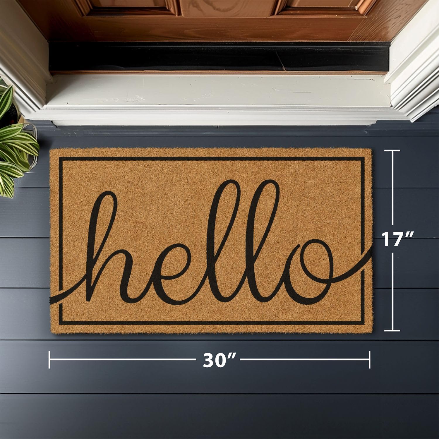  Natural Coco Coir Non-Slip Doormat (17x30, Hello) thumbnail