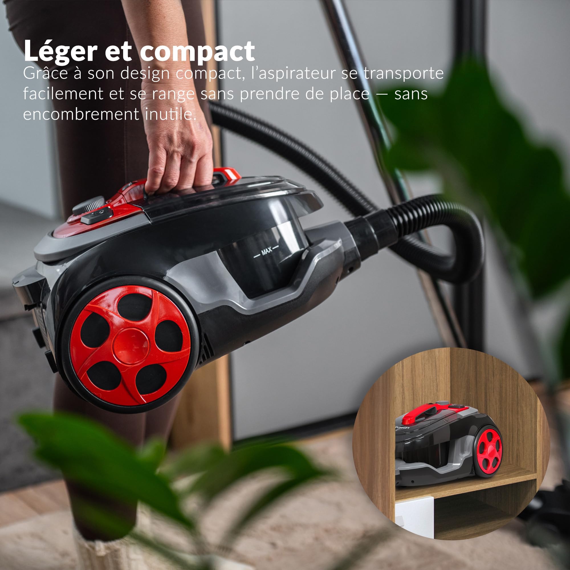 LEHMANN Aspirateur cyclonique sans Sac Typhoon | avec Jeu d'accessoires | Aspirateur Puissant avec Jeu de Buses | Filtre HEPA, Brosse Turbo, Réservoir à poussière 2,5 L