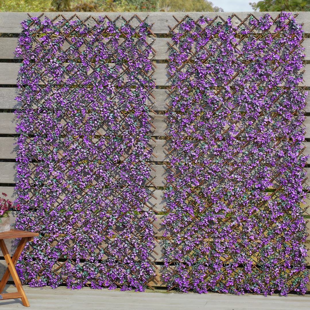 Garden Mile Violet Giant Expanding Trellis -180Cm Purple Expandable Fence Panel - Artificial Floral Privacy Screen For Garden Trellis, Flower Wall Panel & Privacy Screening