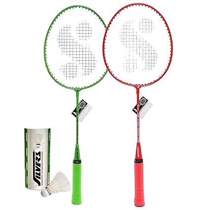 Silvers KIDS SIL-JB190 COMBO-5 Aluminum Badminton Set (2 Racquets and 3 Shuttle, White)