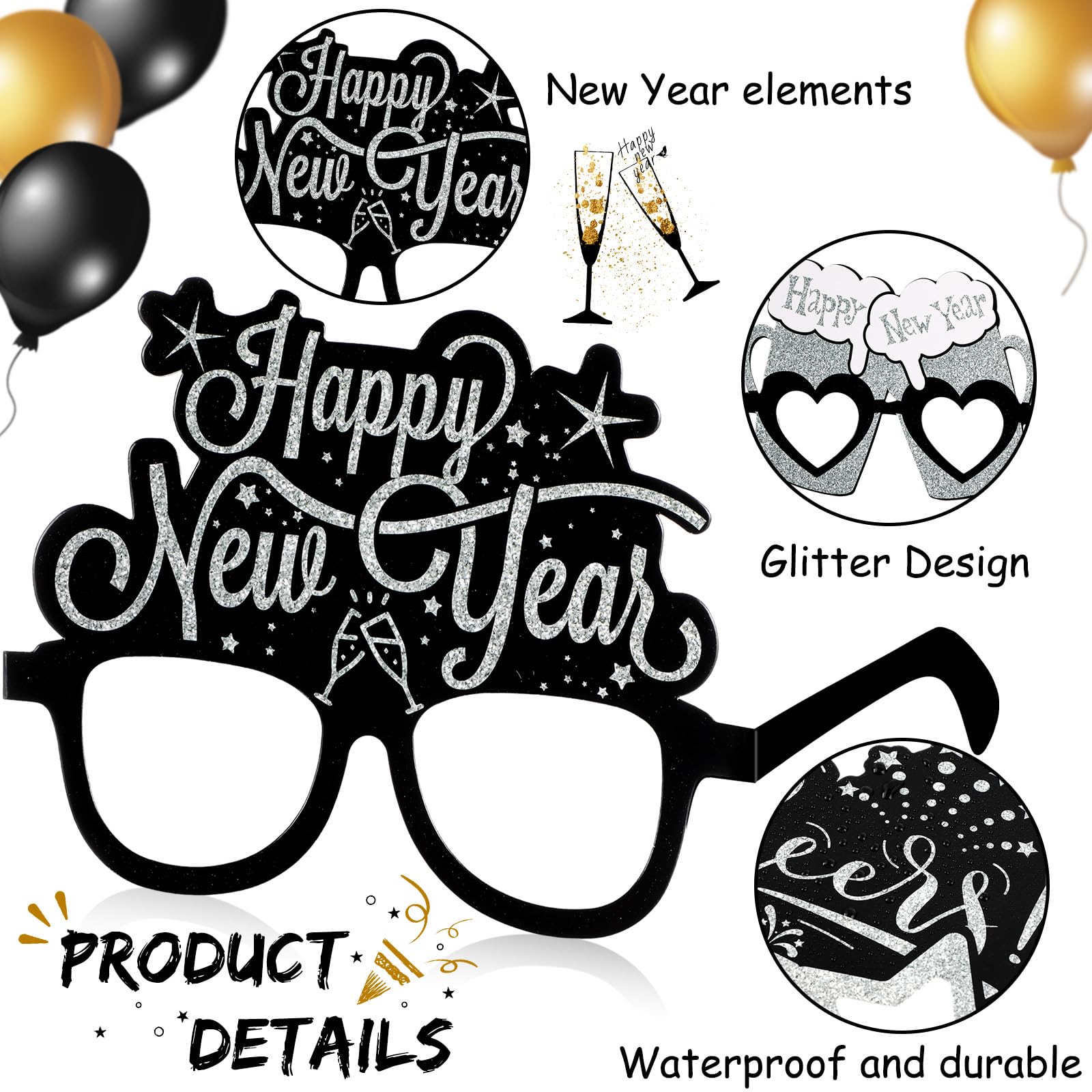 Suilung 24 Pack Happy New Year Glasses 2026 New Years Eve Party Supplies Fancy Paper Eyeglasses Eyewear Photo Props Newyear Decorations 2026 Newyear's Eve Favors - Image 3
