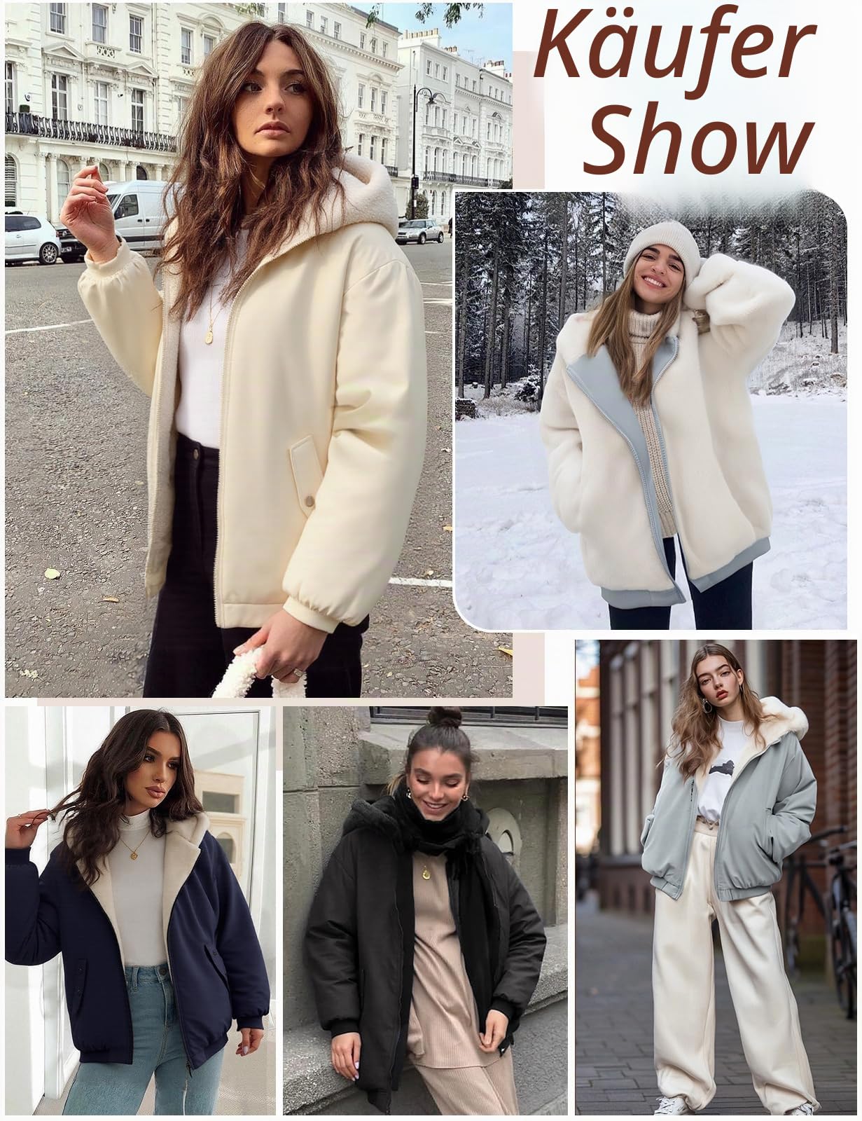 Tuopuda Damen Wintermäntel Winddichter Winterjacke Warm Fleece Gefütterte Kurzmantel Winter Kurz Mantel Kapuzenjacke Puffer Jacke mit Kapuze Reißverschluss Übergangsjacke