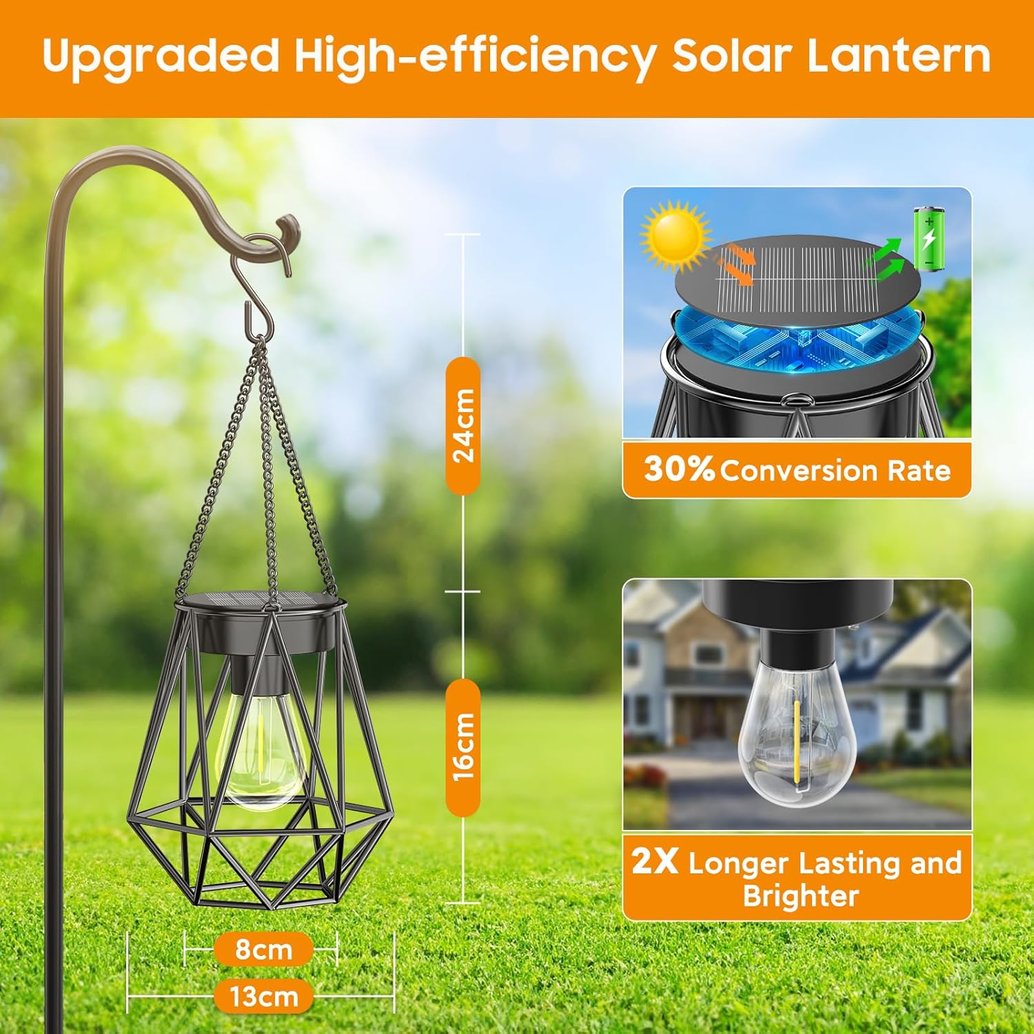 KOOPER 4 Pack Flickering Flame Solar Lanterns + 2 Pack Bright Diamond Shape Lantern with Hook