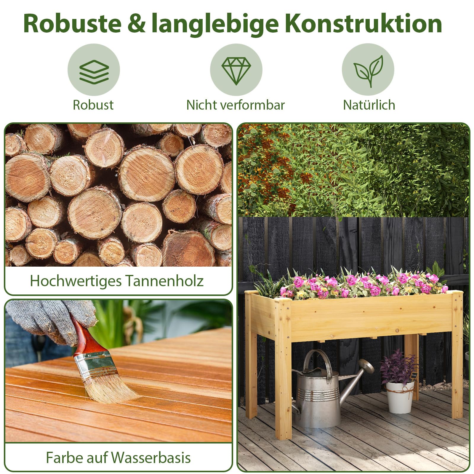 COSTWAY Verhoogde plantenbak met legplank & wielen, verhoogd tuinbed