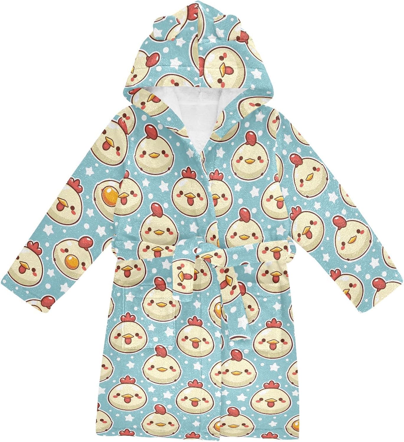 senya Cute Chicken Face Z Toddler Hooded Bathrobe Kids Soft Plush Bath Towel Robes for Boys Girls 2-12 Years