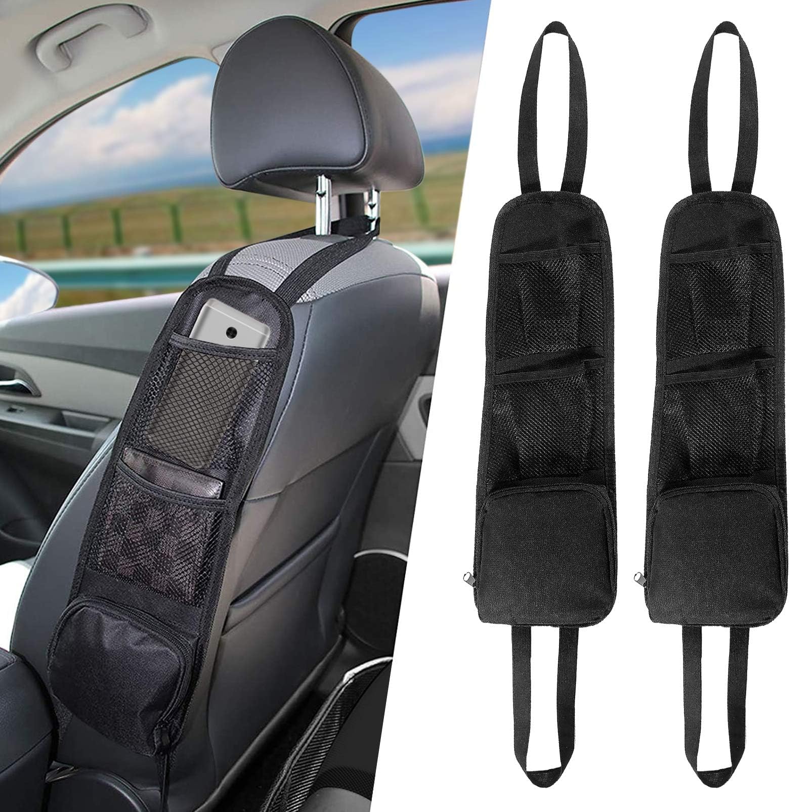 DGFSAJ 2 Pieces Car Seat Side Organiser for Audi A6 Allroad Quattro (C8) 2019-, Car Storage Organiser,Vehicle Storage Bag Premium Mesh,Interior Cabin Organiser