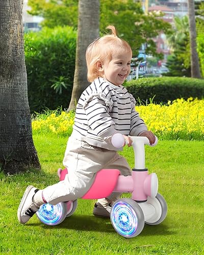 Miniatura 8 de Colorful Lighting - Bicicleta de equilibrio para bebés de 1 año, juguetes para niñas de 1 año, primera bicicleta con música y asiento suave,