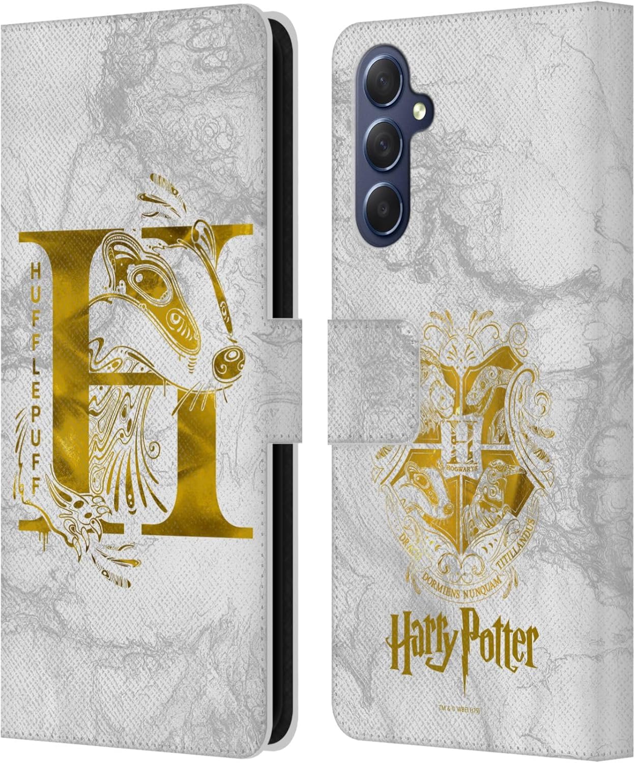 Head Case Designs Officially Licensed Harry Potter Hufflepuff Aguamenti Deathly Hallows IX Leather Wallet Case Compatible with Samsung Galaxy M54 5G