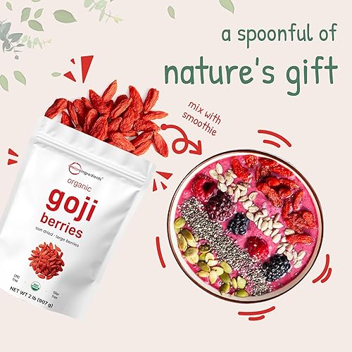Miniatura 7 de Bayas orgánicas de Goji de 2 libras, bayas secas al sol enteras grandes  Sin sulfatos y antioxidantes naturales  Baya de superalimento crudo para la