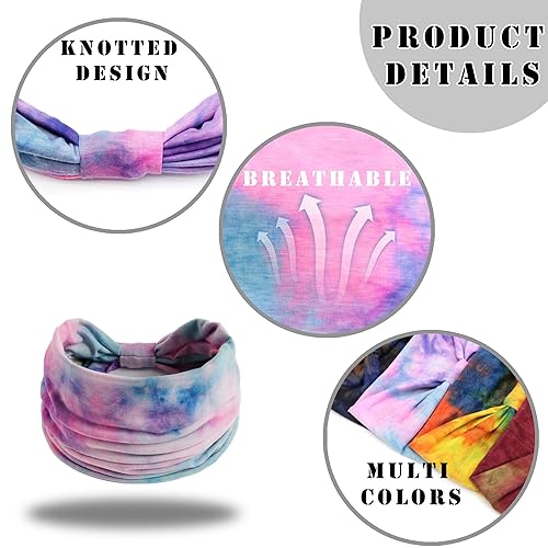Miniatura 6 de FULZTEY Diademas anchas para mujer, a la moda, teñido anudado, antideslizantes, anudadas, elegantes bandanas bohemias, elásticas, para