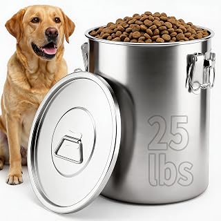 304 Stainless Steel Dog Food Storage Container, 25LB/30LB Airtight Pet Food Container with Locking Lid & Silicone Seal, Large Metal Food Storage Bin for Dry Dog/Cat Food, Rice, Flour (25 LBS)