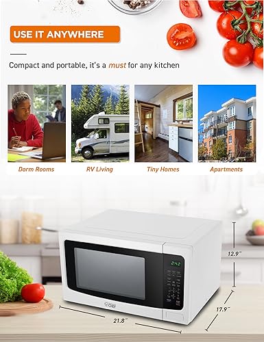 Miniatura 7 de Commercial Chef Microondas de 1.6 pies cúbicos con 10 niveles de potencia, microondas pequeño con botón de bloqueo de seguridad para niños,