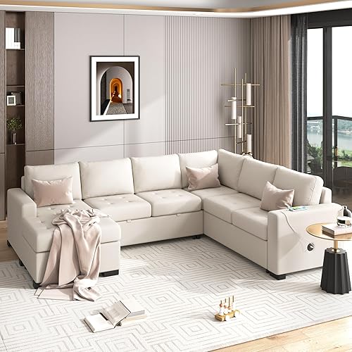 Miniatura 3 de Sofá cama esquinero combinado en forma de L de 108.3 pulgadas de ancho con otomana, sofá cama convertible extraíble con USB y tipo C, sofá modular