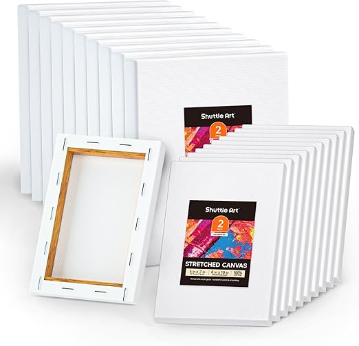 Shuttle Art Stretched Canvas, 20 PCS Value Pack, 5 x 7, 8 x 10 Inches (10 of Each), 100% Cotton, Primed White Canvases for Painting, Stretched Canvas Art Supplies for Acrylic, Oil, Acrylic Pouring