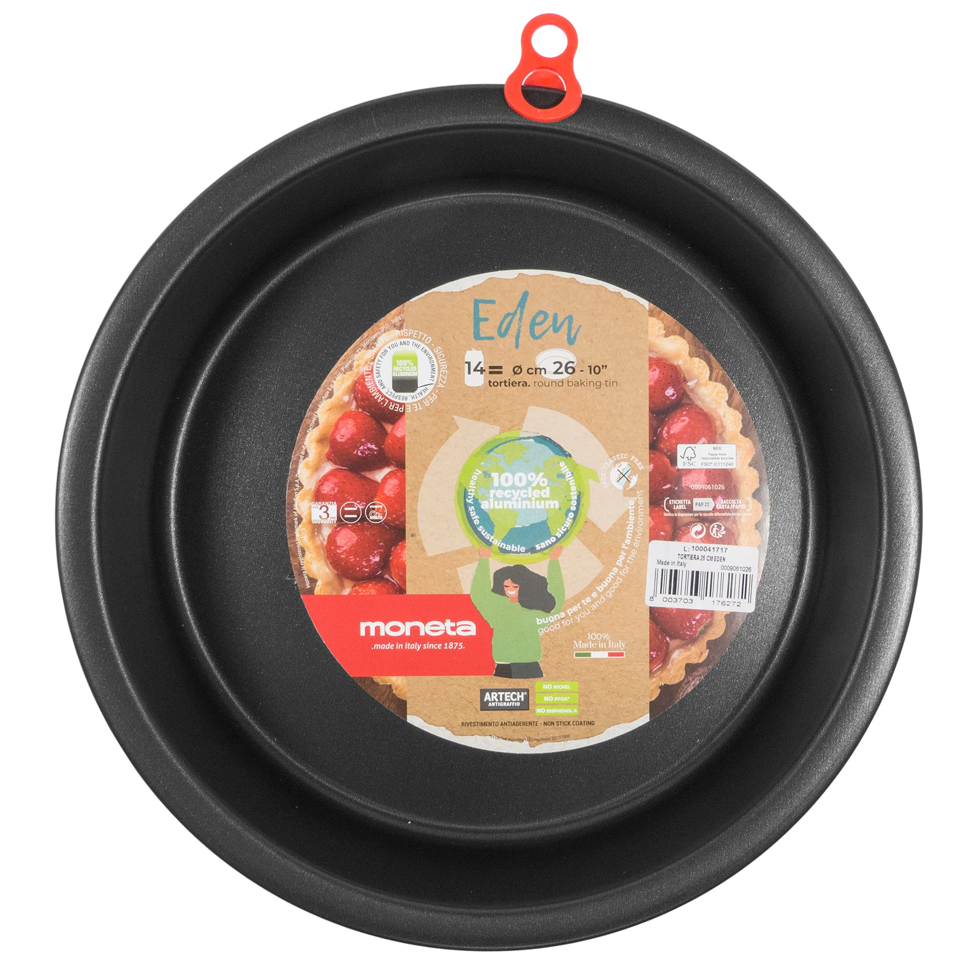 Moneta Moule à Gâteau Eden Surface en Aluminium Recyclé Utilisable au Four, Revêtement Anti-Adhésif et Anti-Rayures, Pour Four, Lavable au Lave-Vaisselle, 26 cm