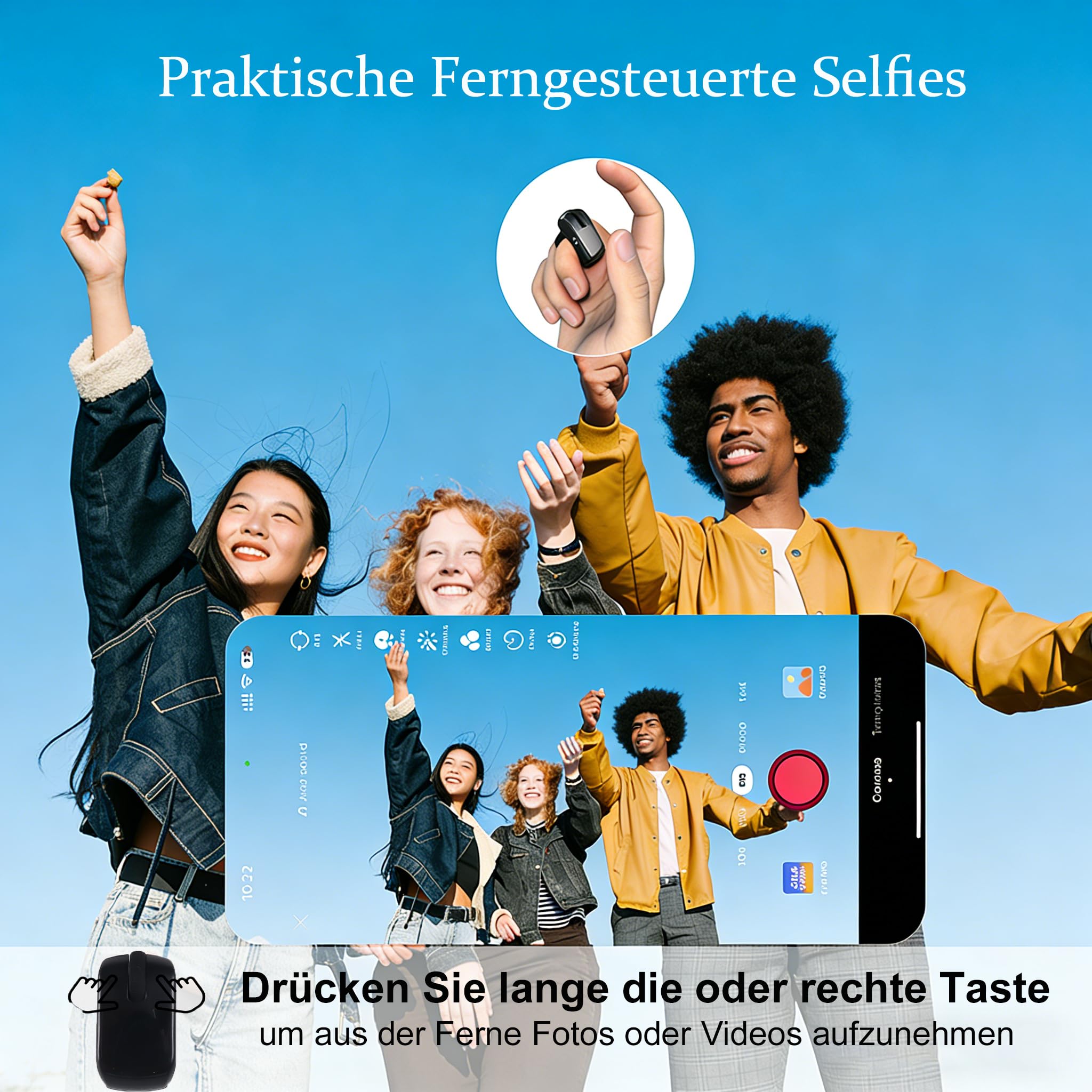 Tiktok Scrolling Ring Fingermaus mit Touchpad, Mini Bluetooth Wiederaufladbare Tragbare Maus mit Ladehülle, Fernbedienung für Kamera/Video/Kindle App/PPT, für PC Laptop Smartphone Tablet (Schwarz)