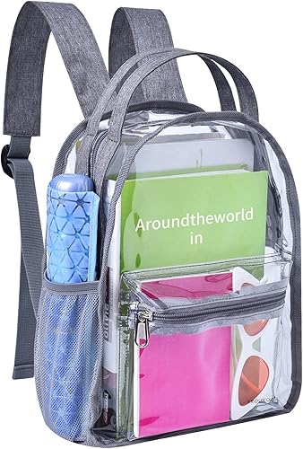 Mini mochila transparente mochilas pequeñas transparentes para niños mochila transparente para la escuela deportes estadio viajes de seguridad gris