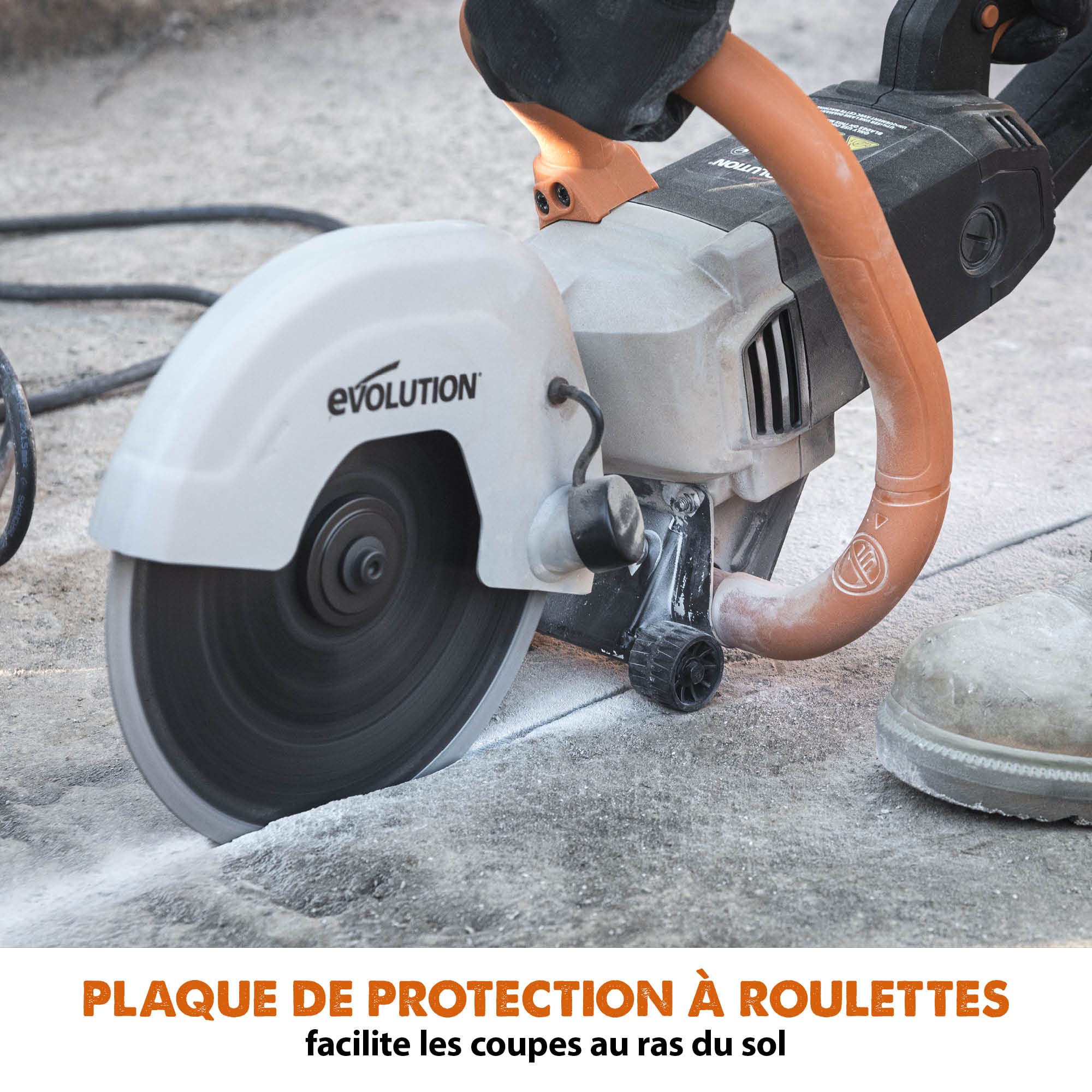 Evolution Power Tools Scie à Béton Pour couper le Béton, Pierre, Brique, les tuiles et autres - 2000W électrique, pas de Gaz, 90 mm de Coupe, avec Lame Diamant 230mm - R230DCT