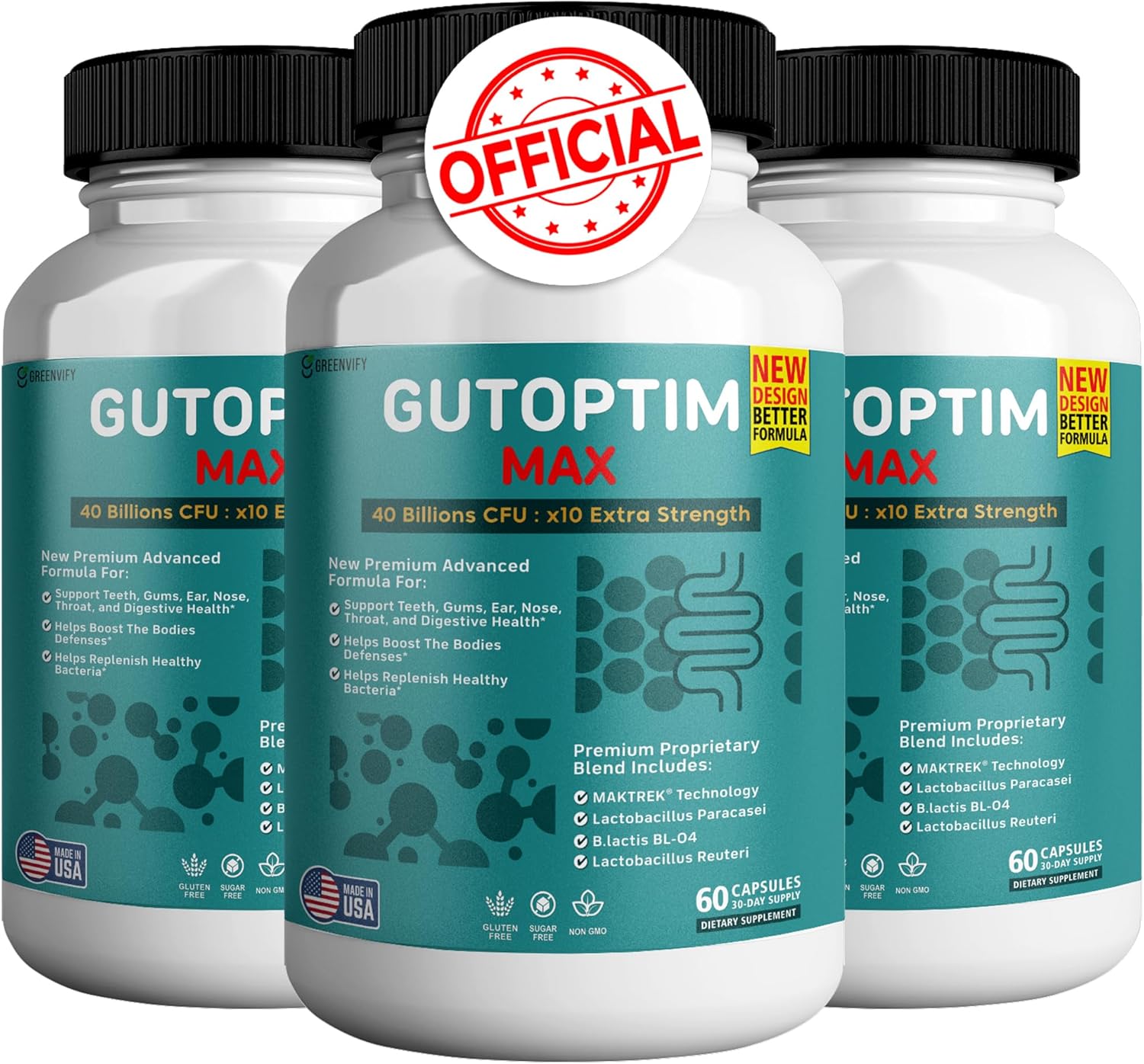 GutOptim Max for Gums and Teeth Health - 40 Billion CFU Advanced Oral Probiotics, Fresh Breath Support - 120 Capsules, Oral Care Gums and Teeth Supplement (3)