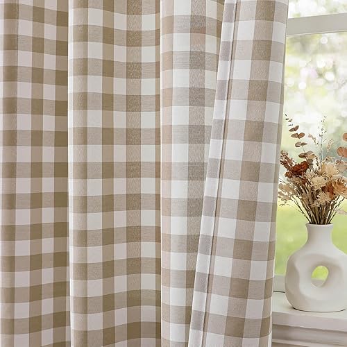 Vista 21 de WUBODTI - Cortinas navideñas rojas a cuadros búfalo, 63 pulgadas de largo, 2 paneles, cortinas cortas de cuadros rojo y negro estilo country, Rojo