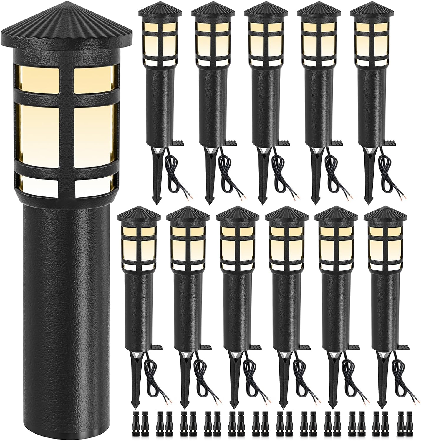 ZUCKEO Low Voltage Landscape Pathway Lights 5W Outdoor Landscape Lighting, 12-24V 3000K Aluminum Wired LED Bollard Path Lights Waterproof for Walkway Yard Garden, 12Pack