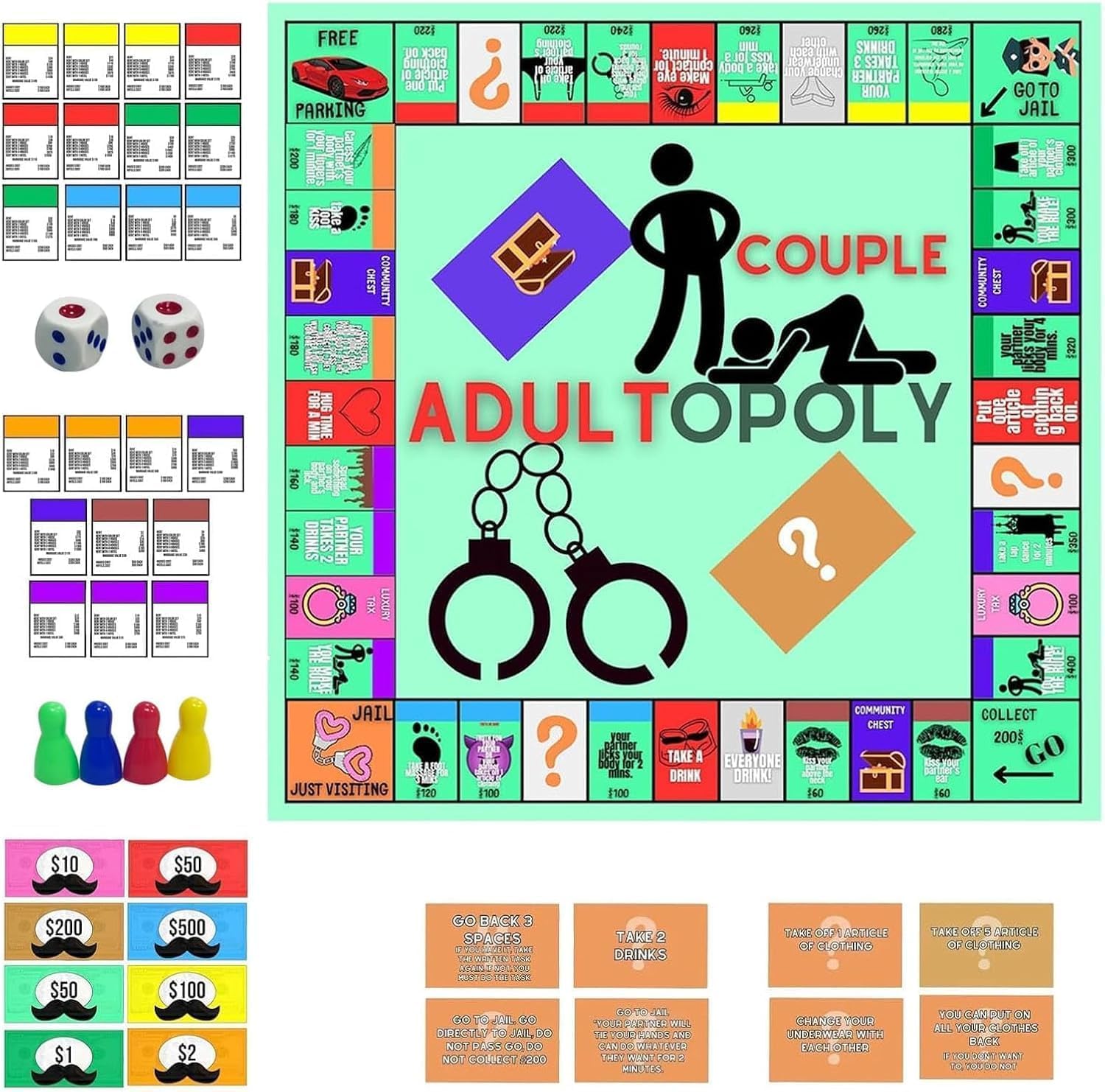 Adultopoly Board Game, Adult Board Game Naughty, Adult Couple Card Board Games Props, Date Night Couple Relationship Conversation Game Card Board