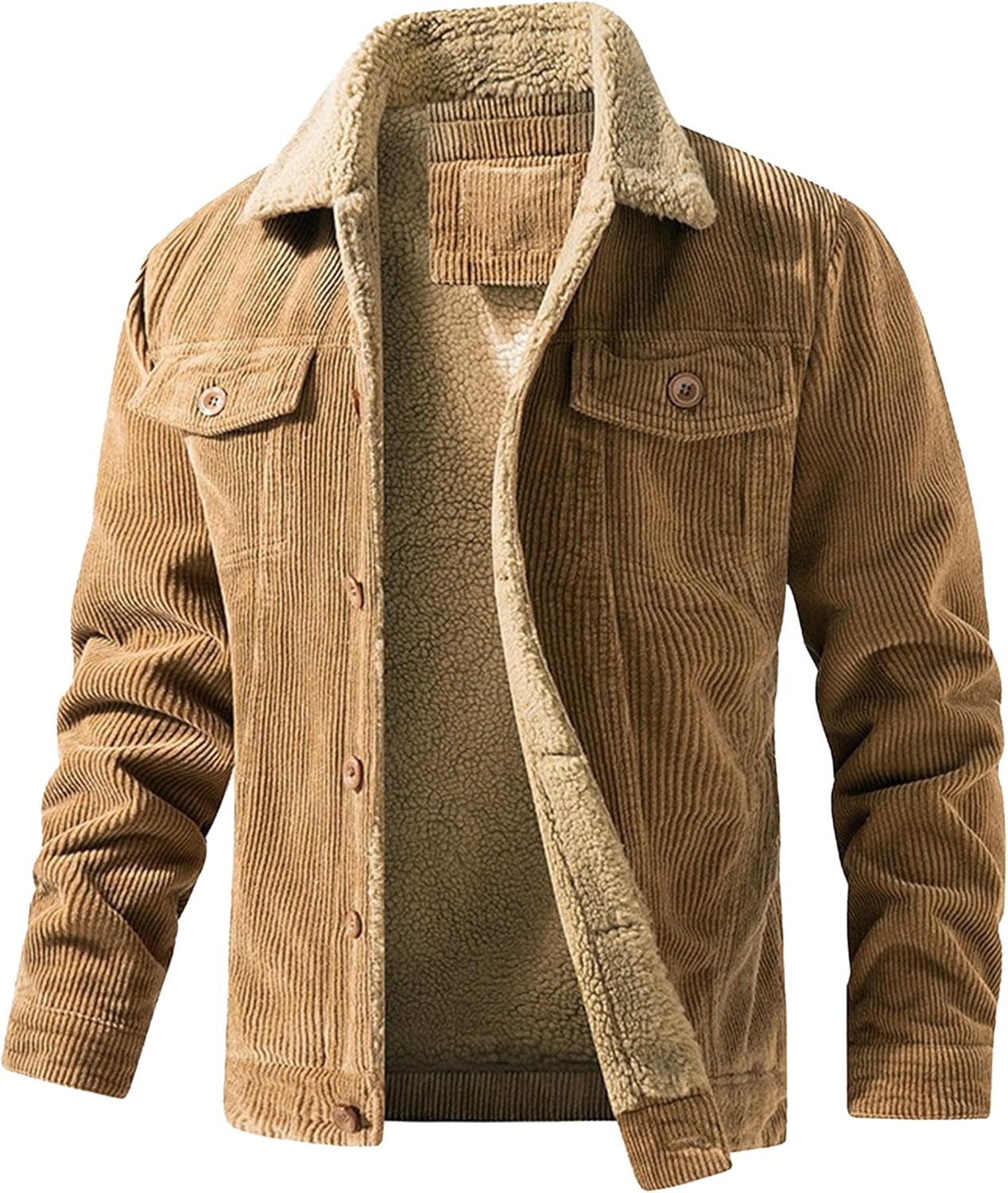 Maiyifu-GJ Men's Winter Jacket Thicken Warm Fleece Lined Coat Casual Lapel Trucker Jackets Outerwear