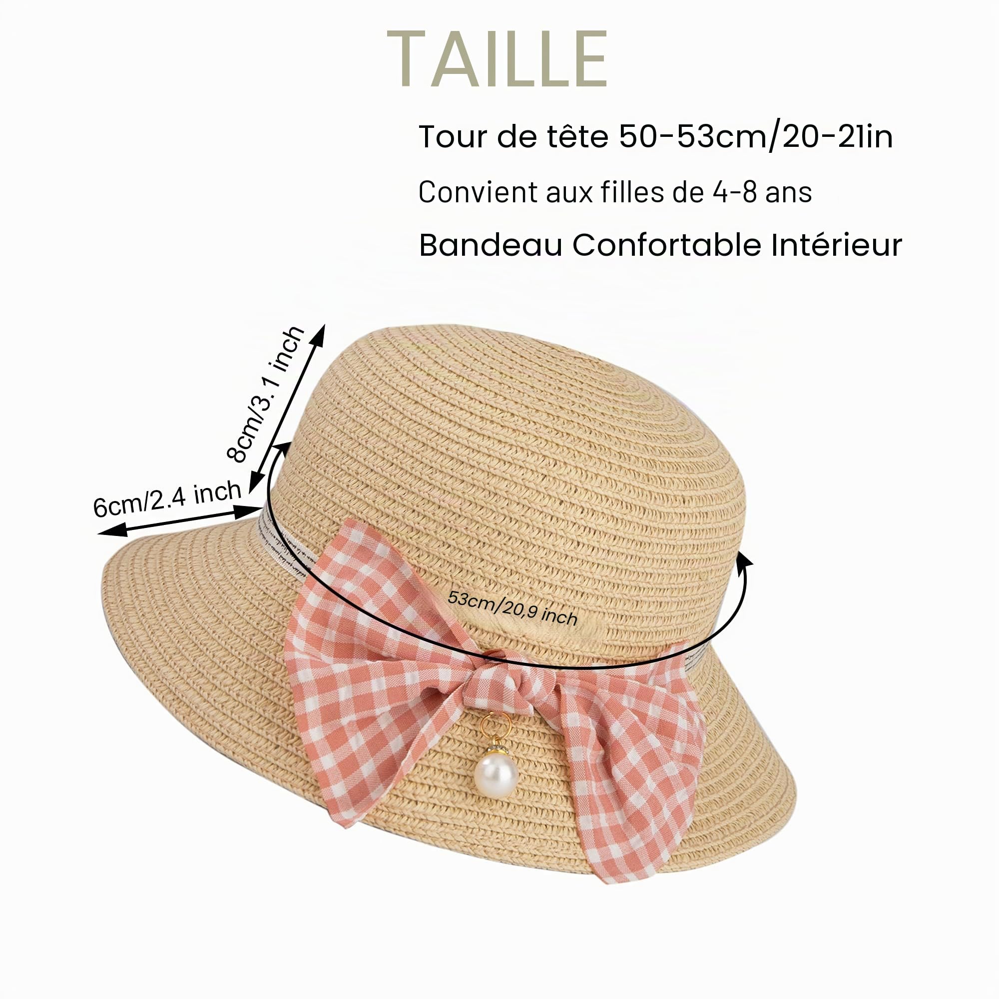 Chapeaux de Paille Filles et Petit Sac Ensemble avec Décoration Bowknot Chapeau de Soleil d'été Enfant pour Plage Voyage Randonée