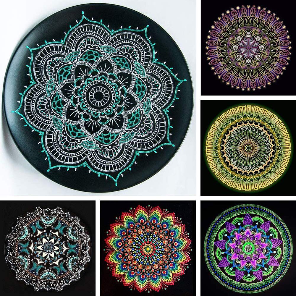Tavole Per Mandala In Cartone Nero - Set Da 8 Pezzi Per Pittura A Punti E Disegno Artistico - Foto 6