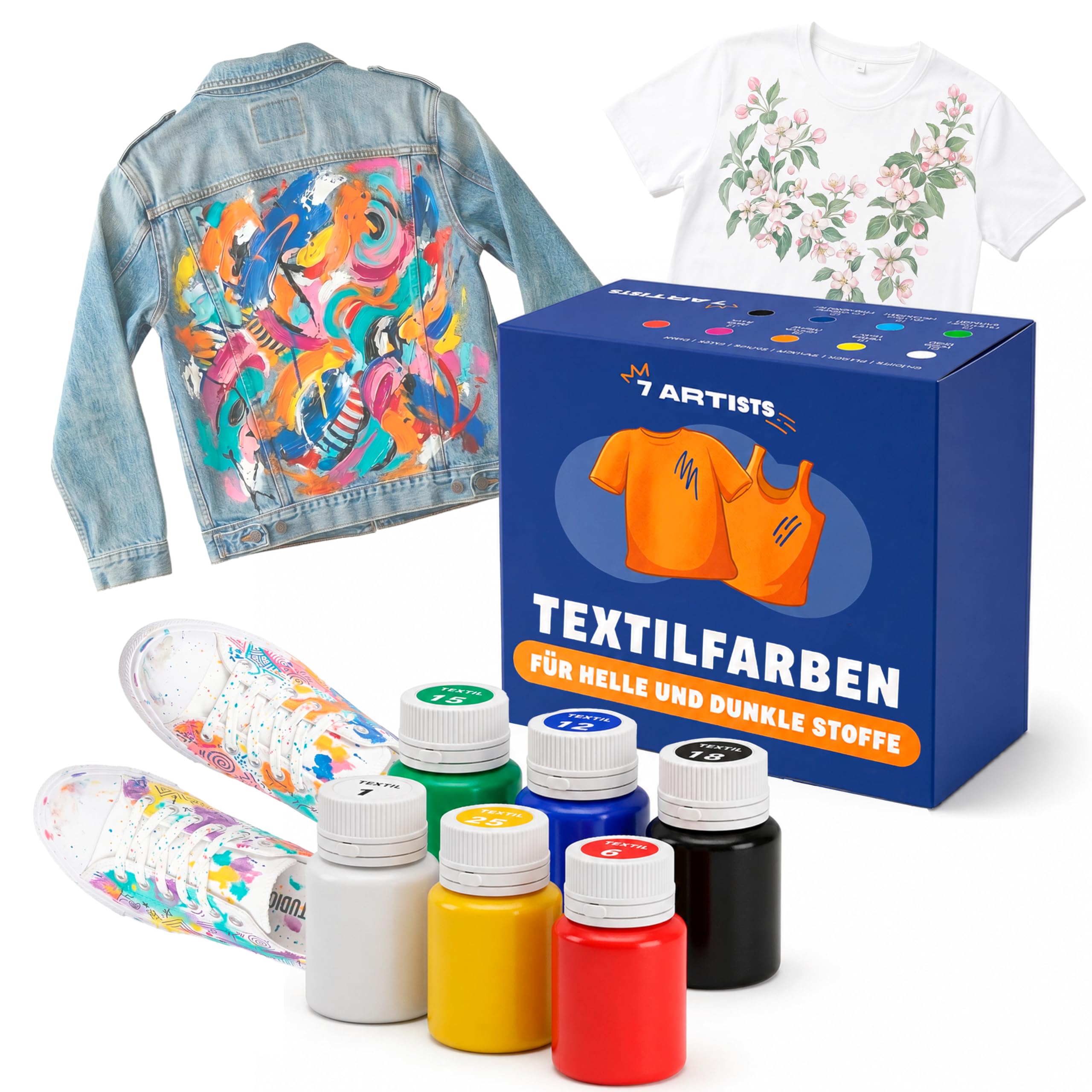Permanent and Washable Textile Paint Set 6 x 20ml – Fabric and Leather Paints Kit | Paint for Clothes, Sneakers and Jeans | Textile Paints for Fabric | Professional Fabric Paint