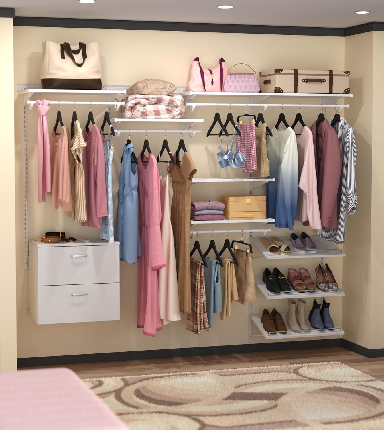 Closetmaid ShelfTrack Wood Angled Shoe Shelf Add-On Accessory for Closet Organizer, 6.38" H x 24" W x 14.27" D, White