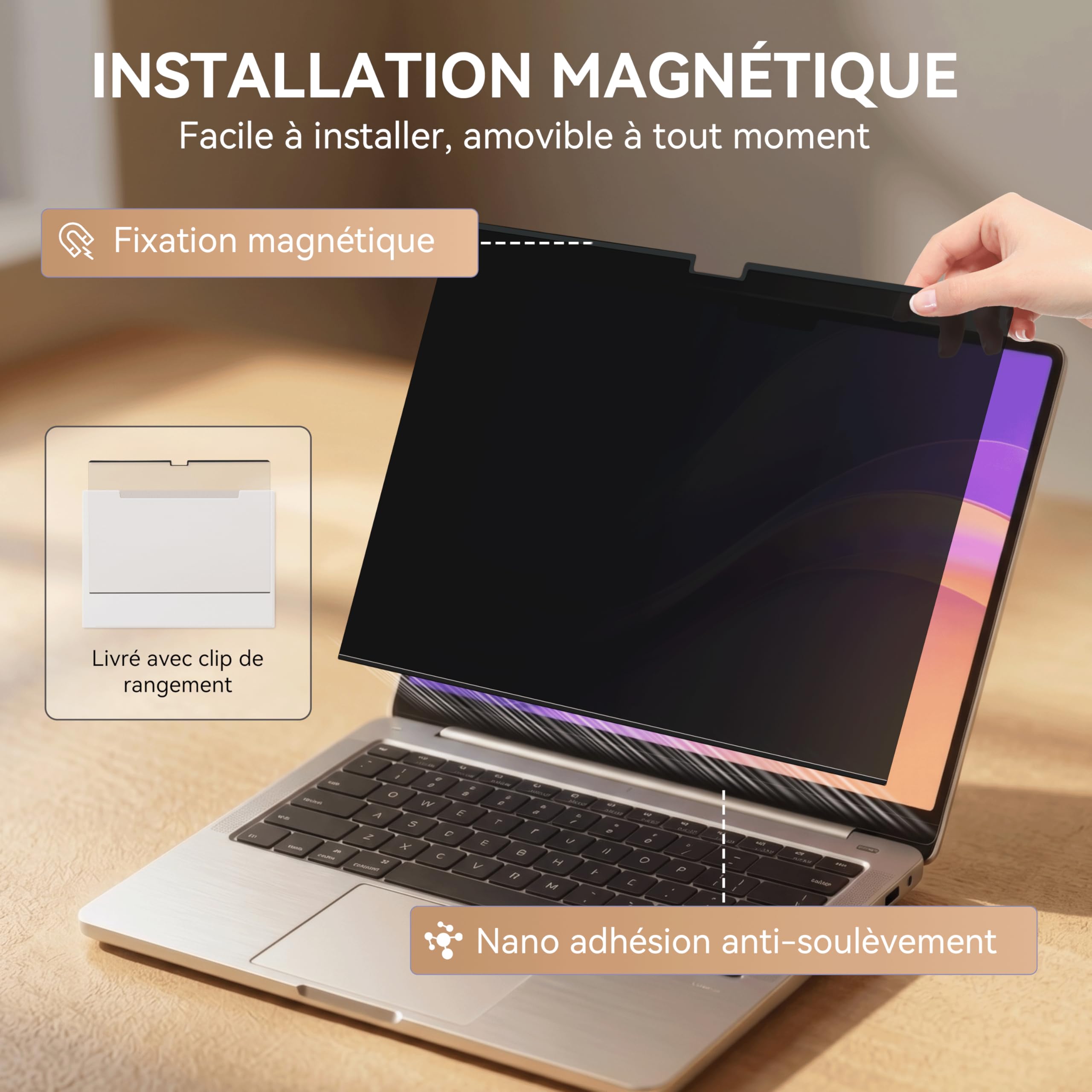 Magnétique Filtre Confidentialité Protection Écran pour Macbook Air 13,6/13 Pouces (2022-2026, M2, M3, M4, M5), Amovible Anti Espion Lumière Bleue Protege Ecran Film