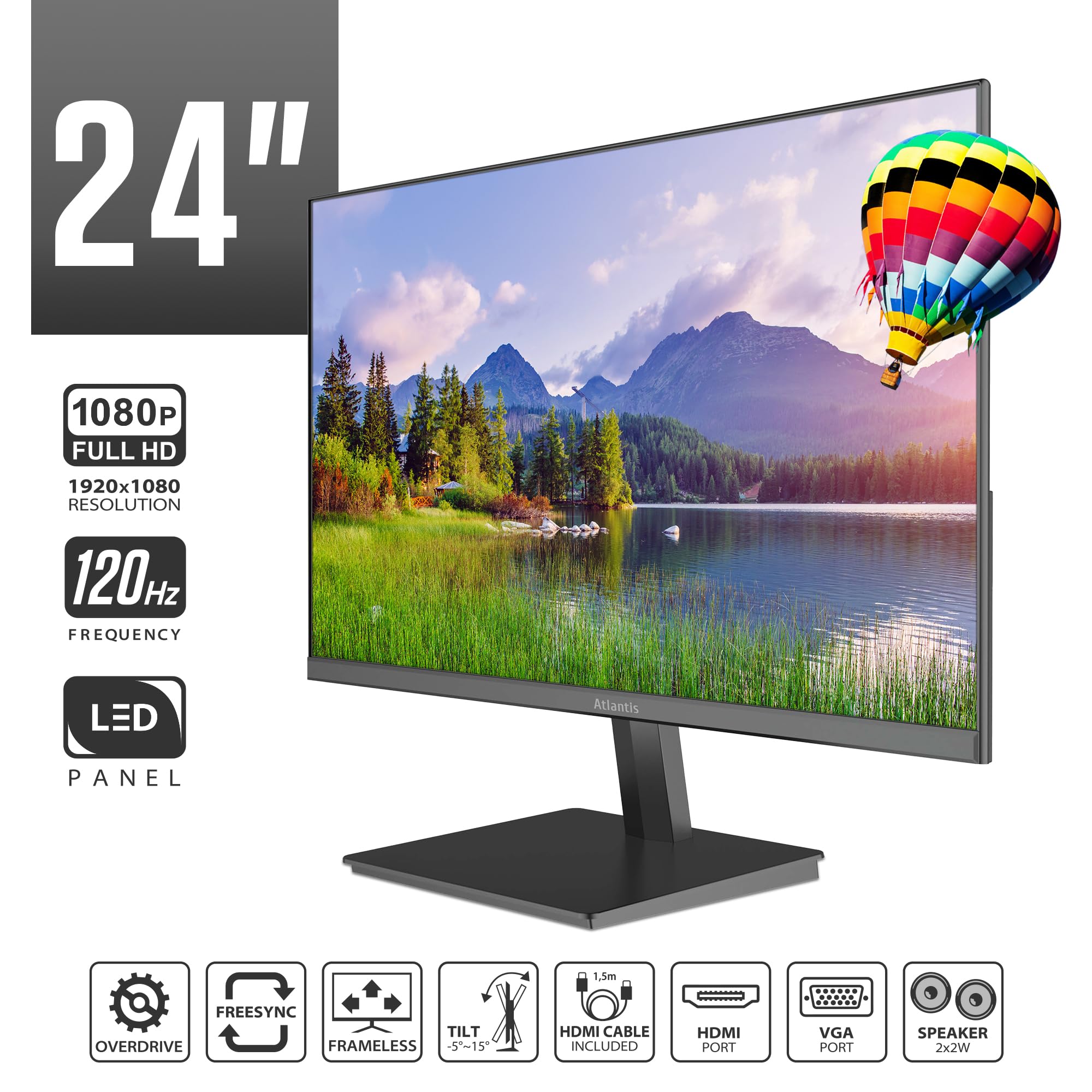 Monitor Atlantis 24 Pollici VA 120Hz Full HD - Dettaglio