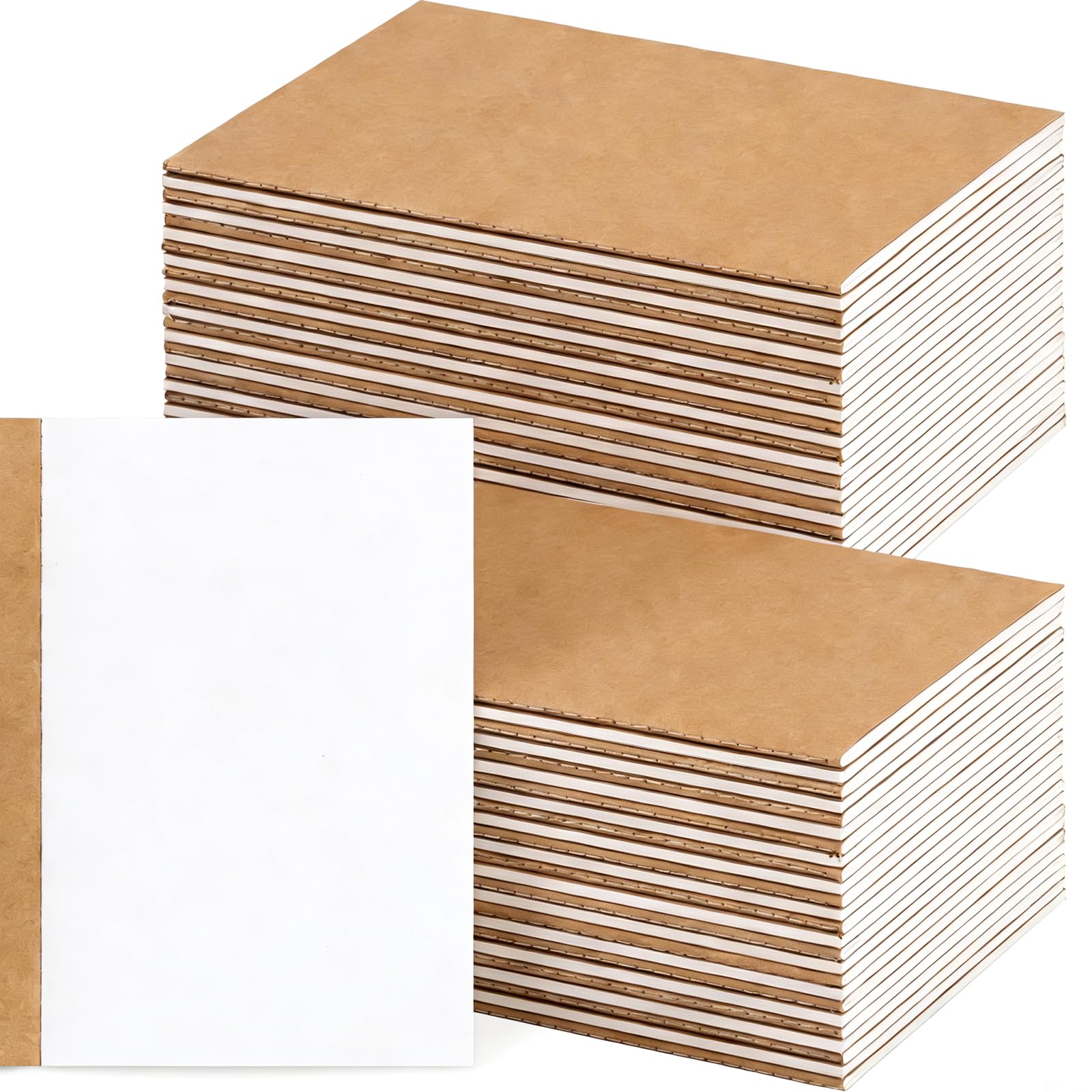 LABUK Confezione da 50 quaderni vuoti in carta kraft, quaderni per schizzi, blocchi da disegno, per bambini, formato A5, 60 pagine, 21,1 x 14 cm
