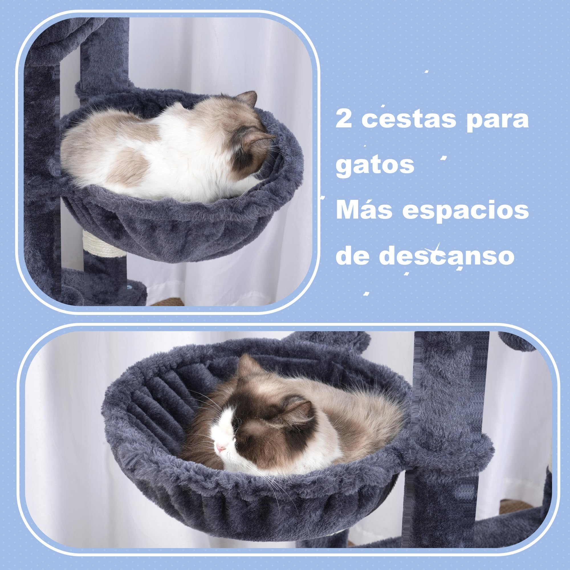 Hey-brother Árbol para Gatos, Rascador para Gatos Grandes y Maine Coons, multinivel Estable con 2 Amplio Plataformas, 2 cestas, Cueva Grande y Máquina peinadora, Gris Humo EMPJ070G