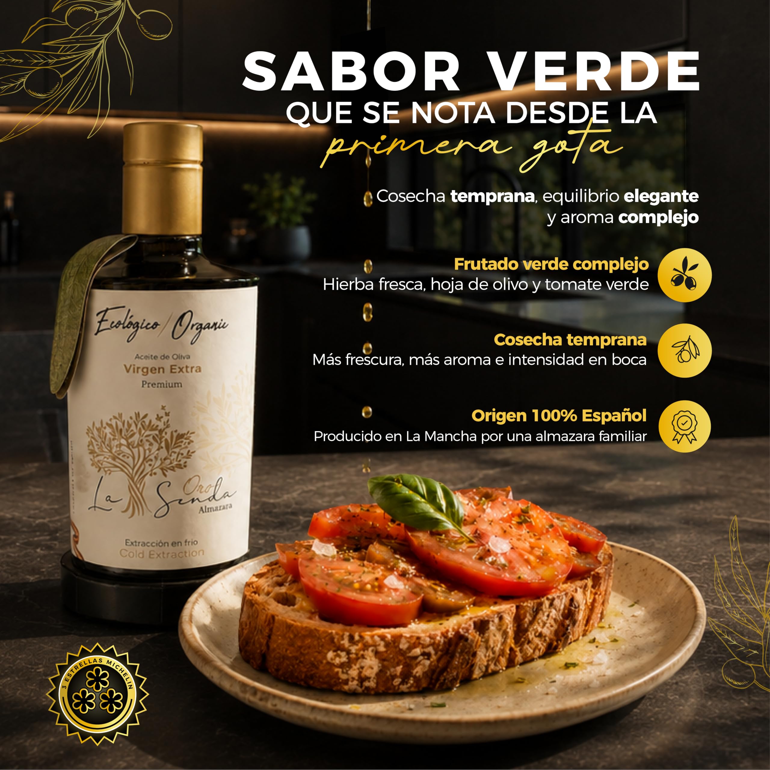 Almazara la Senda - Aceite de Oliva Virgen Extra | AOVE Gourmet Premium Picual & Cornicabra | Aceite de Oliva Premium - Virgen Extra Saludable - Primera Extracción en Frío (500ml)