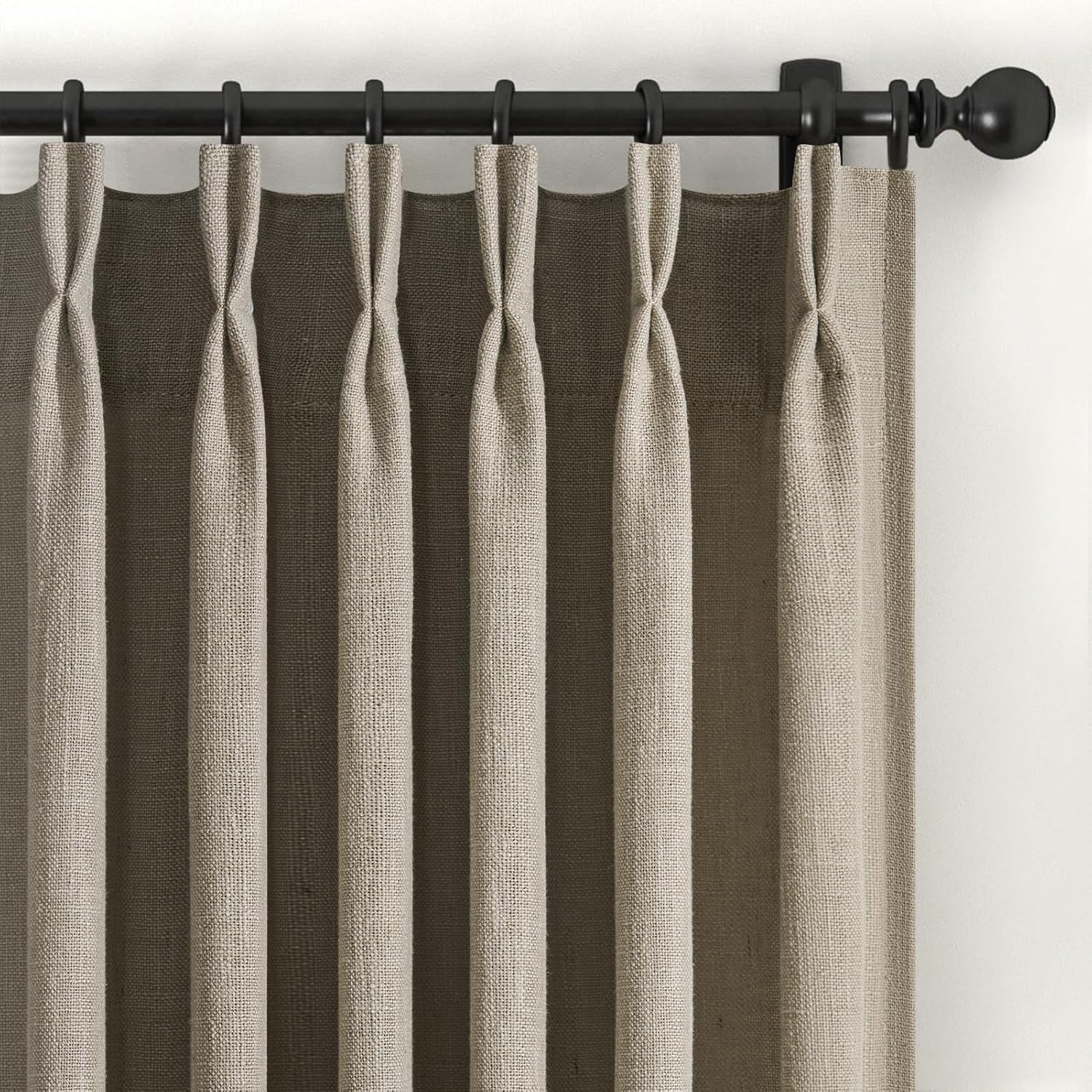 Taupe Pinch Pleated Linen Semi Sheer Curtains 96 Inches Long 2 Panels for Living Room Bedroom Rustic Country Thick Linen Textured Farmhouse Pinch Pleat Curtain Drapes with Hooks Rings 96 Inch Length