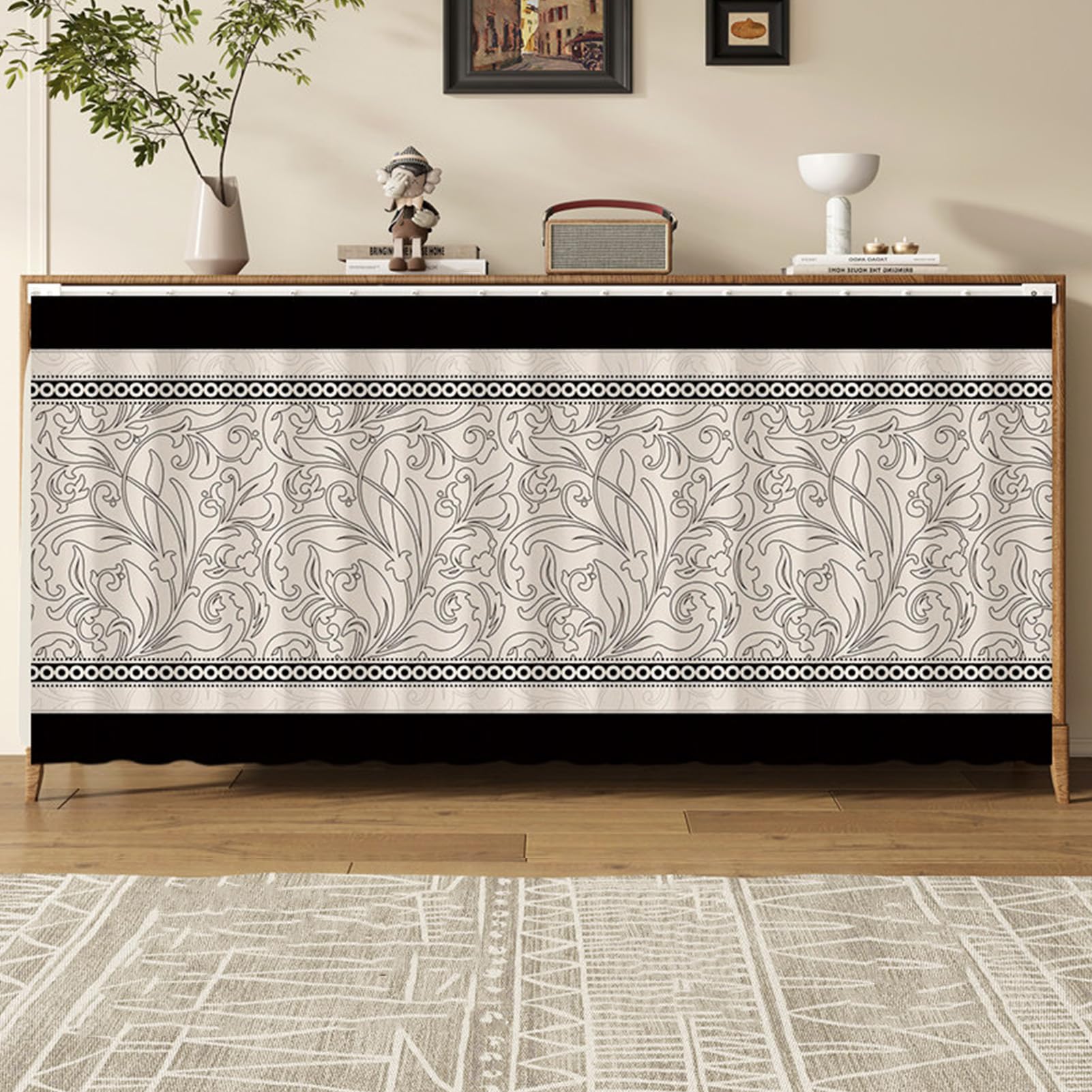 ZZYK Shelf Adhesive Open Closet Curtains,Dust Proof Privacy Kitchen Storage Curtains,under Sink Cabinet Curtain Skirt Hanging Doorway Cover Easy To Install,G,W(50cm) x H(90cm)