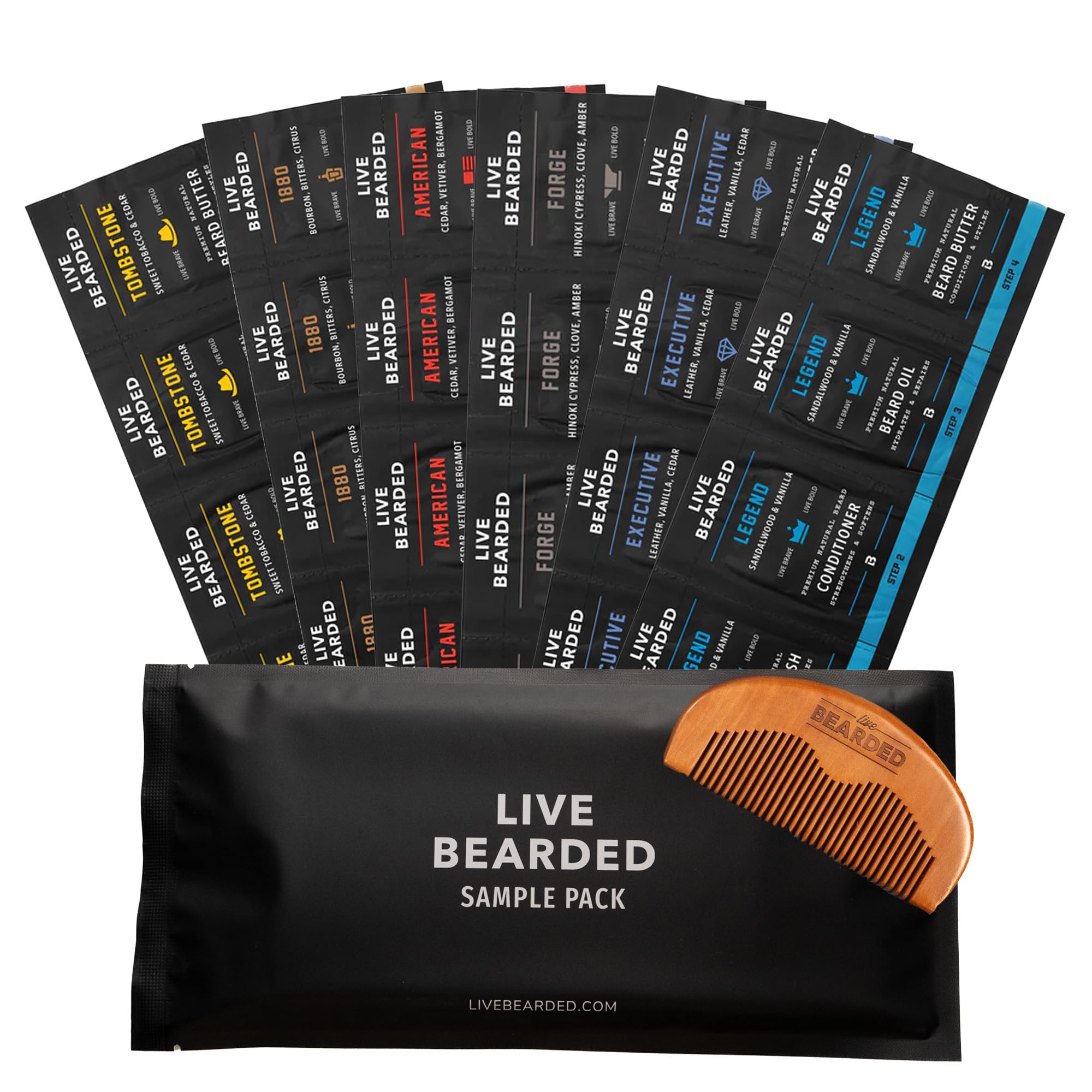 Live Bearded Beard Oil and Butter Grooming Kit Sample Pack with Comb, Bonus Gift - All-Natural Ingredients Shea, Argan, Jojoba - Growth Support - Made in the USA