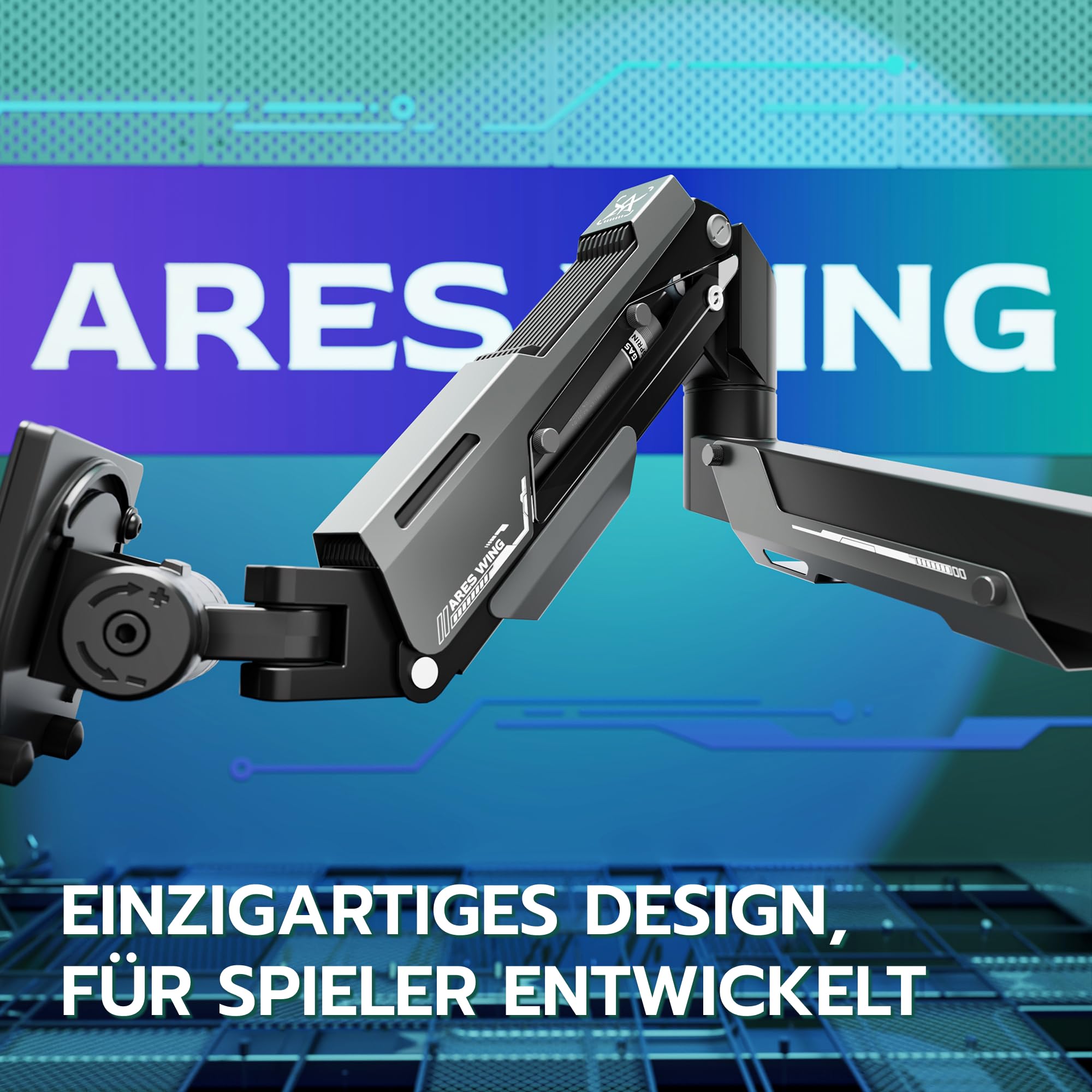 ARES WING Monitor Halterung 2 Monitore mit Stange, Schwarz | übereinander für 24-57 Zoll Bildschirme, bis zu 27/22 kg, Bildschirmhalterung 2 Monitore Höhenverstellbar, VESA 75/100/200