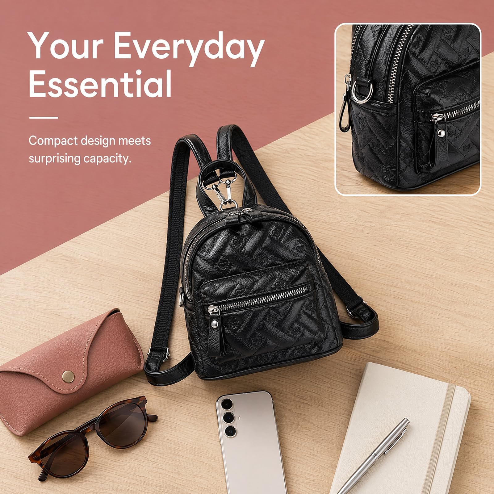 Mini Quilted PU Skóra Convertible plecak, lekki 4-Way Crossbody Satchel Daypack torba na ramię dla kobiet,White