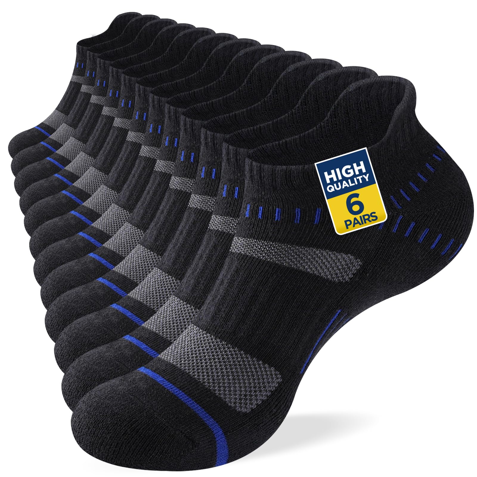 Niofind Calcetines Hombre Deporte 6 Pares, Cortos Amortiguados Unisex, Algodón Transpirable Secado Rápido, Running Caminar Senderismo, Negro/Blanco/Gris