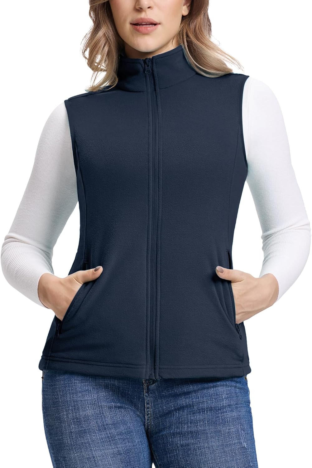Outdoor Ventures Women's Fleece Vest, Zip Up Lightweight Soft Running Vest Outerwear Sleeveless with Pockets