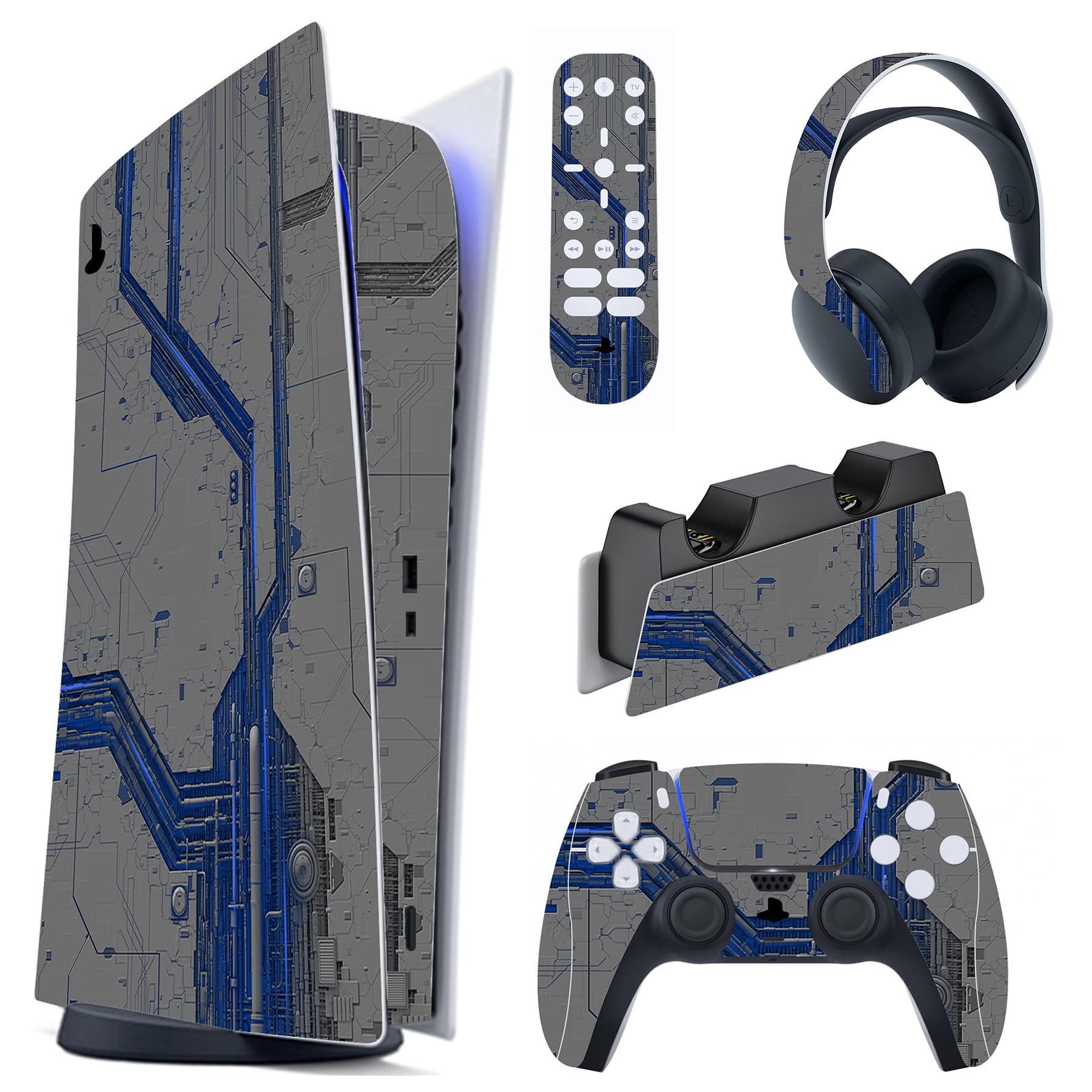 playvital Mechanical Sketch Full Set Skin Decal for ps5 Console Digital Edition, Sticker Vinyl Decal Cover for ps5 Controller & Charging Station & Headset & Media Remote